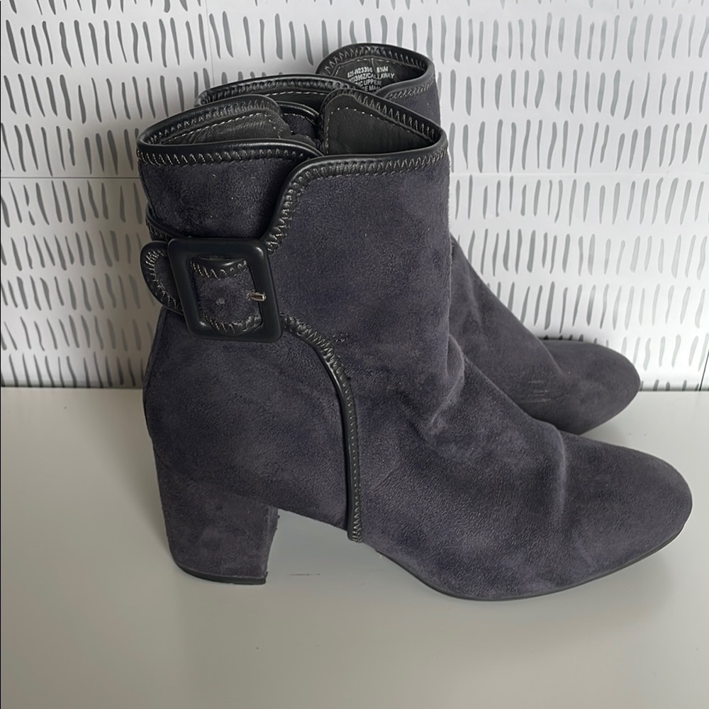 White Mountain Gray and Purple Ankle Booties with Block Heel